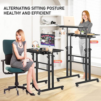 Small Standing Desk with Wheels, Tall Mobile Stand Up Table, Portable Standing Desk for Walking Pad, Rolling Table Adjustable Height, Rolling Computer Table for Tall Person