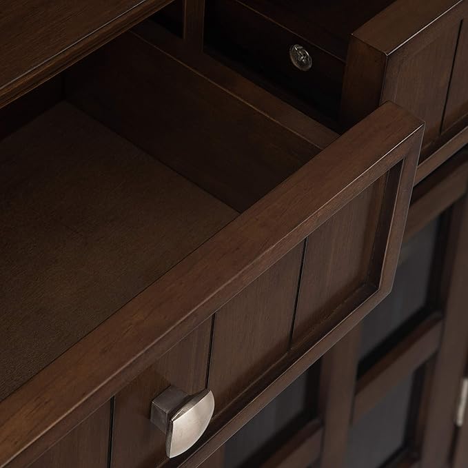SIMPLIHOME Acadian SOLID WOOD 36 inch Wide Transitional Entryway Storage Cabinet in Natural Aged Brown for the Living Room, Entryway and Family Room