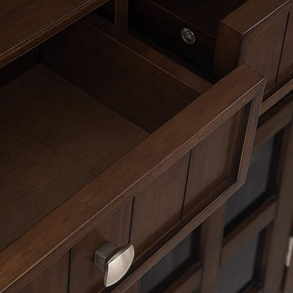 SIMPLIHOME Acadian SOLID WOOD 36 inch Wide Transitional Entryway Storage Cabinet in Natural Aged Brown for the Living Room, Entryway and Family Room
