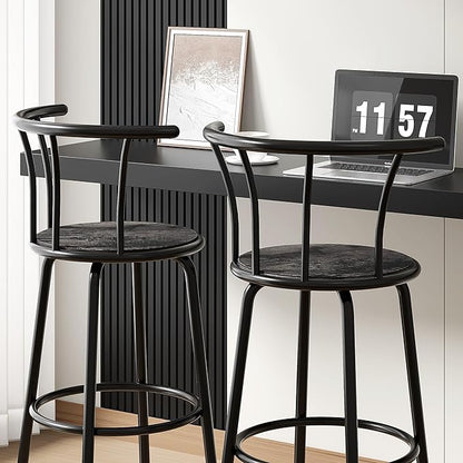 VECELO Bar Stools Set of 4, Swivel Counter Barstools with Backrest, Bar Height Chairs for Dining Room, Kitchen Island, Pub, Easy Assembly, Grey