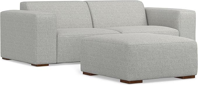 SIMPLIHOME Rex Modular Sofa and Ottoman Set in 100% Recycled Polyester Tightly Woven Performance Fabric, Pale Grey, 88-inch-Wide 2-Seater Couch and Matching 34-inch-Wide Table Ottoman for Living Room