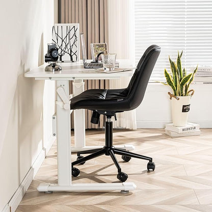 Rowill Leather Office Chair, Ergonomic Armless Desk Chair with Waterproof Cushion & Slient Wheels & SGS-Certified Class 3 Explosion-Proof Gas Lift, Ideal for Home Office, Study and Vanity(Black)