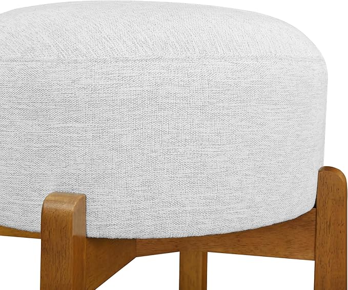 Christopher Knight Home Lera Modern Counter Height Bar Stools Set of 2, Fabric Round Stool Chair for Kitchen Island, Wooden Dining Room Chair, Upholstered Counter Stool with Footrest, Walnut+Ivory