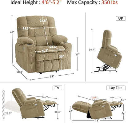 MCombo Dual Motor Power Lift Recliner Chair for Elderly, Lay Flat Lift Chair with Heat and Massage, Petite Lift Chair, Cup Holders, USB A&C Ports, Fabric 7893 (Small, Beige)