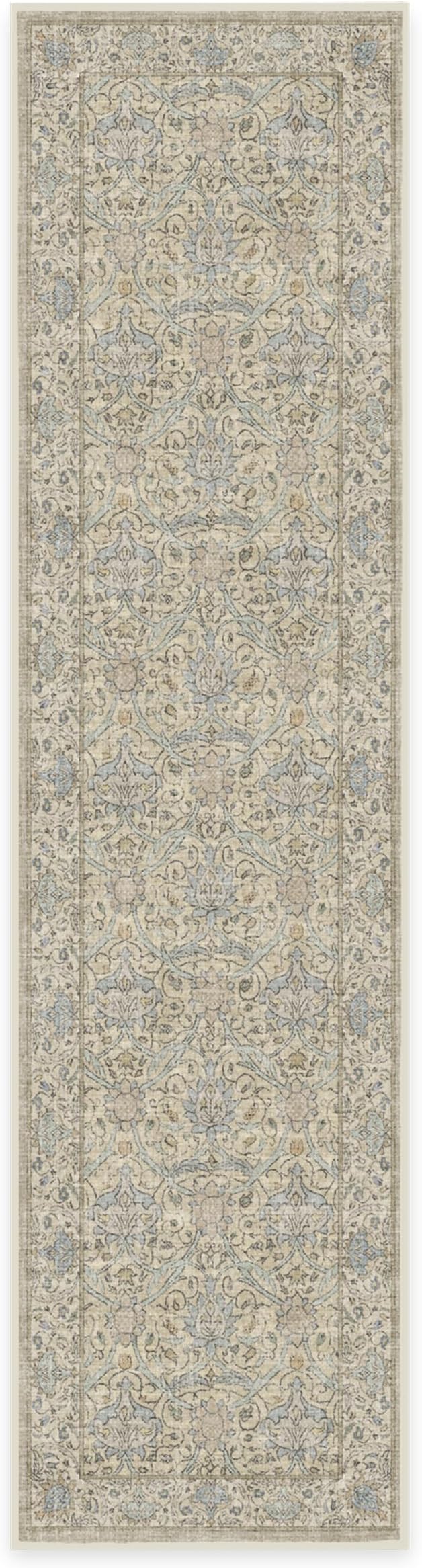 RUGGABLE x Morris & Co Machine Washable Runner Rug – Montreal Natural Blue 2.5x10, Stain-Resistant, Non-Slip – Washable Rug for Hallway, Entryway, Living Room & Kitchen–with Cushioned Pad