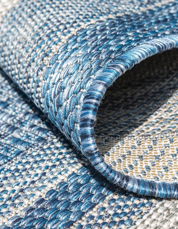Unique Loom Outdoor Border Collection Area Rug - Soft Border (3' 1" x 6' 1" Hearth, Blue/ Ivory)
