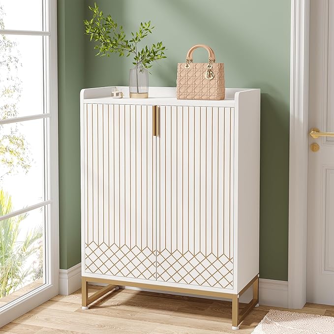 LITTLE TREE Modern White Shoe Cabinet with Doors for Up to 25 Pairs, 5-Tier Wood Shoes Rack Organizer for Entryway Bedroom Hallway Living Room