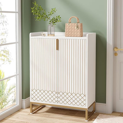 LITTLE TREE Modern White Shoe Cabinet with Doors for Up to 25 Pairs, 5-Tier Wood Shoes Rack Organizer for Entryway Bedroom Hallway Living Room