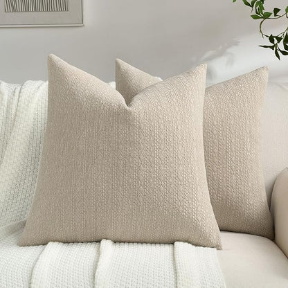 FUTEI Oatmeal Chenille Throw Pillow Covers 20x20 Inch Set of 2,Soft Striped & Diamond Textured Cushion Cases,Modern Home Decor for Couch Living Room
