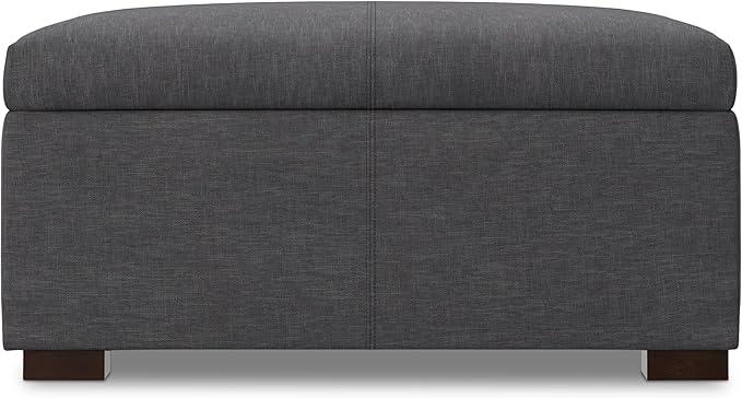SIMPLIHOME Gabbie 36 inch Wide Contemporary Square Square Coffee Table Storage Ottoman in Slate Grey Polyester Linen, Assembled, for The Living Room, Entryway and Family Room
