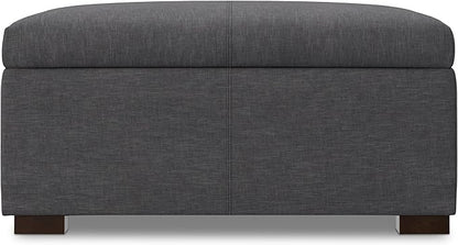 SIMPLIHOME Gabbie 36 inch Wide Contemporary Square Square Coffee Table Storage Ottoman in Slate Grey Polyester Linen, Assembled, for The Living Room, Entryway and Family Room