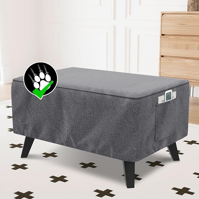 H.VERSAILTEX Ottoman Cover Slipcover Rectangle Fit Length 43"-44" Footrest Sofa Slipcovers Stool Cover Footstool Protector Covers Feature Thick Linen Look Fabric Removable Washable - Heather Grey