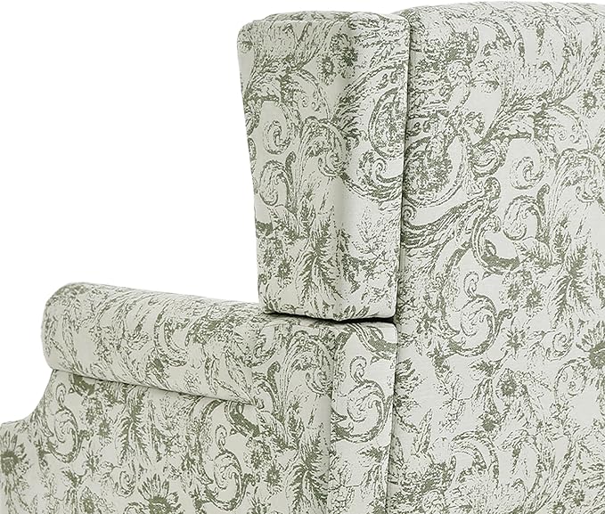 UIXE High Back Accent Chair, Fabric Upholstered Armchair for Living Room, Floral Printed Wingback Arm Chair with Solid Wood Legs, Retro Nailhead Trim Single Sofa Bedroom Reading Seat - Rococo Green