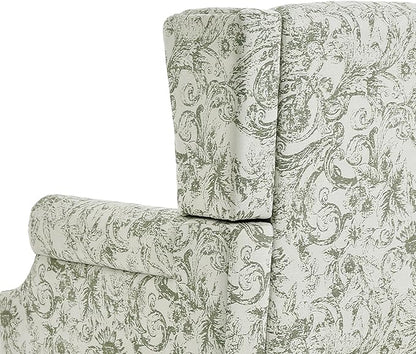 UIXE High Back Accent Chair, Fabric Upholstered Armchair for Living Room, Floral Printed Wingback Arm Chair with Solid Wood Legs, Retro Nailhead Trim Single Sofa Bedroom Reading Seat - Rococo Green