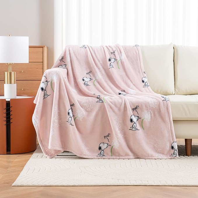 Berkshire Blanket Peanuts VelvetLoft Cute Character Snoopy Plush Throw Blanket,Peanuts Snoopy Make A Wish Spring Pink,Throw 55 in x 70 in (Official Peanuts Product)