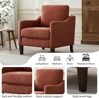 VKNOW Mid Century Modern Accent Chairs Set of 2, Upholstered Living Room Chairs Armchair for Bedroom, Comfy Reading Accent Chairs with Wood Legs for Living Room, Orange