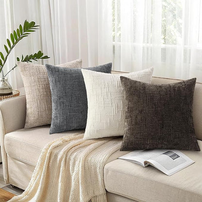 decorUhome Dark Brown Chenille Throw Pillow Covers 18x18 Set of 2 Thick Textured Slubby Couch Pillow Covers Farmhouse Accent Modern Neutral Decorative Pillow Cases for Bed Sofa Living Room