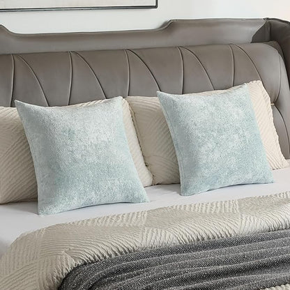 FUTEI Light Blue Flannel Throw Pillow Covers 22x22 Inch Set of 2,Soft Dimensional Textured Cushion Cases,Modern Home Decor for Couch Living Room