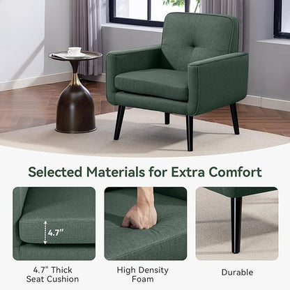 Accent Chair Set of 2, Fabric Modern Chair with Wooden Frame, Cozy Armchair Reading Chair with Comfy Back for Apartment, Living Room, Bedroom, Waiting Room, Small Space, Corner, Green