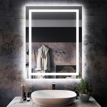 ISKM 36'' x 28'' LED Mirror for Bathroom Lighted Vanity Mirror for Wall Front Lights + Backlit LED Bathroom Mirror Anti-Fog Tempered Glass ETL Listed