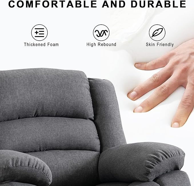 EBELLO Classic Power Recliner Chair, Oversized Electric Overstuffed Chair with Soft Cushion and Back, Sofa with Comfortable Armchair, Gray
