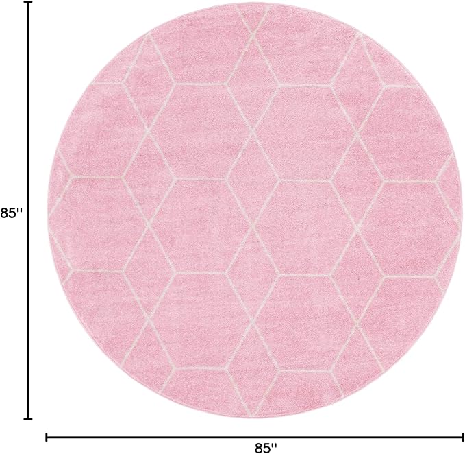 Unique Loom Trellis Frieze Collection Area Rug - Geometric (7' Round, Light Pink/ Ivory)