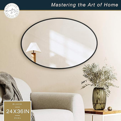 MCS Master & Co. Modern Metal Large Wall Mirror, Minimalist Home Decor Oval Mirror for Living Room, Bedroom, or Bathroom, 24 by 36 Inch, Black
