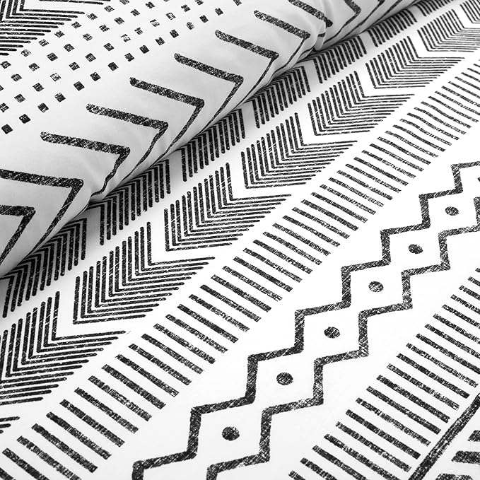 Lush Decor Hygge Geo Reversible 3 Piece Cotton Duvet Set, Full/Queen, Black & White