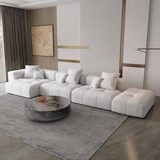 WJShome 158" Oversized Modular Sectional Sofa, L Shaped Couch with Ottoman,Sectional Couches for Living Room,Large Linen Deep Seat with Pillow Couches for Home,Spacious Space,White