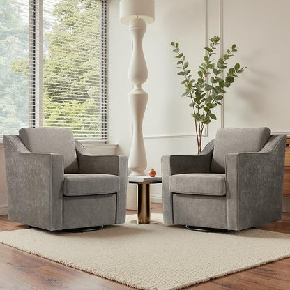 UIXE Swivel Accent Chairs Set of 2, Chenille Upholstered Arm Chair for Living Room, Modern Club Armchair Comfy Single Sofa Bedroom Reading Seat with Lumbar Pillow - Sand