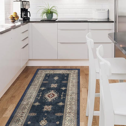 RUGGABLE Washable Vintage Area Rug – Verena Sapphire 9x12, Stain-Resistant, Non-Slip – Large Machine Washable Rugs for Living Room, Bedroom, Hallway, Entryway & Office–with Standard Pad