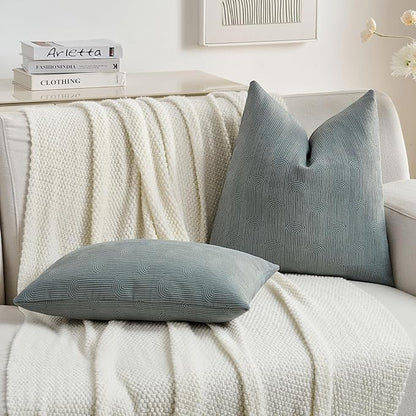 FUTEI Dark Grey Chenille Decorative Throw Pillow Covers 18x18 Inch Set of 2,Soft Cozy Striped Geometric Patterns Cushion Case,Modern Home Decor for Couch Bed Living Room