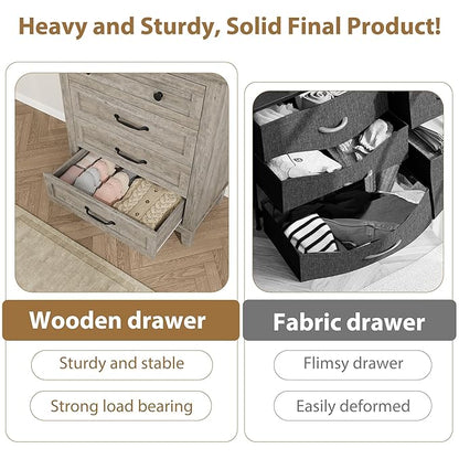 GarveeHome 4 Dresser for Bedroom, 34.8 in Tall Vertical Drawer Dresser with Large Storage, Freestanding Wooden Closet Chest for Bedroom, Living Room, Grey