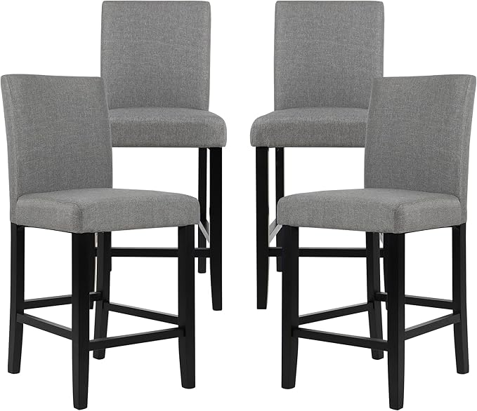 LSSPAID Counter Height Bar Stools Set of 4, 24.8 Inch Upholstered Fabric Barstools, Modern Kitchen Island Chairs with Backrest and Solid Wood Legs, Grey