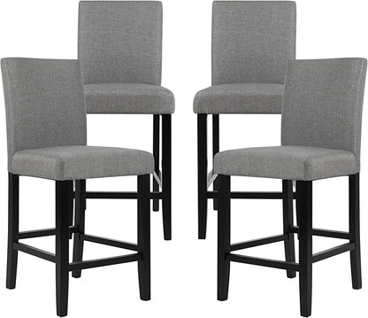 LSSPAID Counter Height Bar Stools Set of 4, 24.8 Inch Upholstered Fabric Barstools, Modern Kitchen Island Chairs with Backrest and Solid Wood Legs, Grey