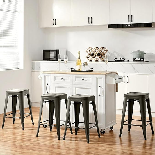 Yaheetech 24 Inch Metal Barstools Set of 4, Counter Height Backless Stools, Industrial Stackable Bar Chairs with Footrest for Kitchen/Dining Room/Bistro/Patio, Metal