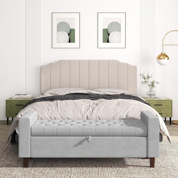 King Size Headboard Only, Linen Wall Mounted Headboard King for Adjustable Bed Modern Upholstered Head Board Easy Assembly, Beige