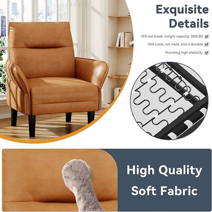 HAOBO Home Modern Accent Chair Upholstered Faux Leather Armchair Living Room Chairs Lounge Side Chairs Office Chair Brown Set of 2