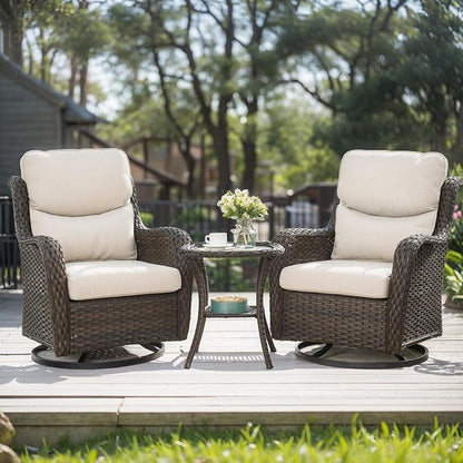 HUMMUH High Back Outdoor Swivel Rocker Patio Chairs Set of 2, with 5-Inch Thick Cushions and Side Table, Ideal for Porch,Poolside, Deck, and Yard
