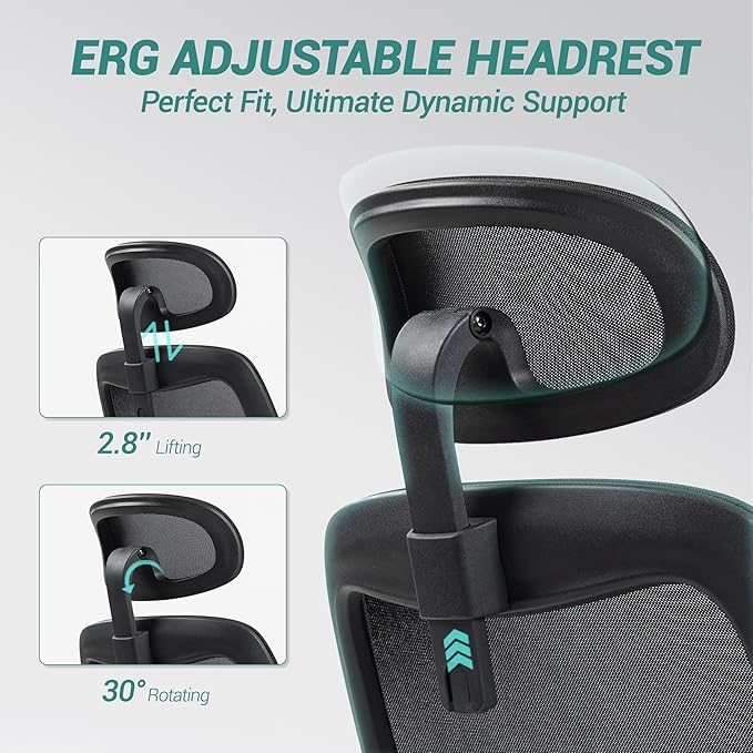 450 LBS Big and Tall Office Chair, Heavy Duty Executive Chair w/4D Arms, Ergonomic Computer Home Desk Chair, Swivel Mesh Chair w/2D Lumbar Support, Adjustable Headrest, Tilt Lock-Black