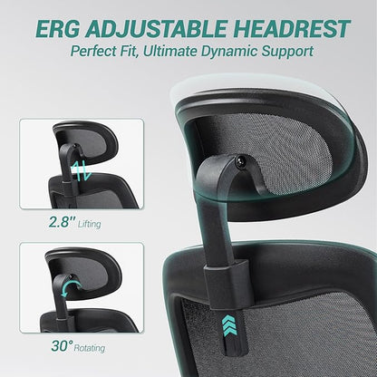 450 LBS Big and Tall Office Chair, Heavy Duty Executive Chair w/4D Arms, Ergonomic Computer Home Desk Chair, Swivel Mesh Chair w/2D Lumbar Support, Adjustable Headrest, Tilt Lock-Black