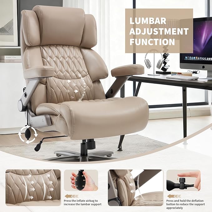 Big and Tall Office Chair 700lbs- Large High Back Executive Computer Desk Chair with 3D Flip-Up Arms, Adjustable Lumbar Support, Extra Wide Plus Size Seat, Heavy Duty Metal Base & Quiet Rubber Wheels