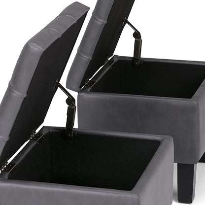 SIMPLIHOME Dover 44 inch Wide Contemporary Rectangle 3 Pc Storage Ottoman in Stone Grey Vegan Faux Leather, Assembled, for the Living Room, Entryway and Family Room
