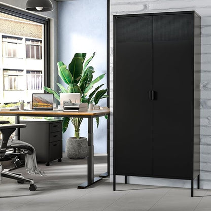 Metal Storage Cabinets with Adjustable Shelves，Pantry Kitchen Storage Cabinets，Floor Storage Cabinet for Kitchen, Laundry Room, Home Office, Kids Room (Black, 61''H)