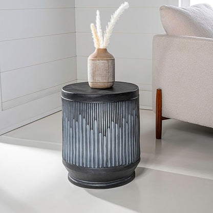 JONATHAN Y TBL1103C Kline 17.5" Mid-Century Modern Brutalist Indoor/Outdoor Accent Table Art Deco, Minimalist, Contemporary, Patio, Garden, Bathroom, Living Room, Wash Black
