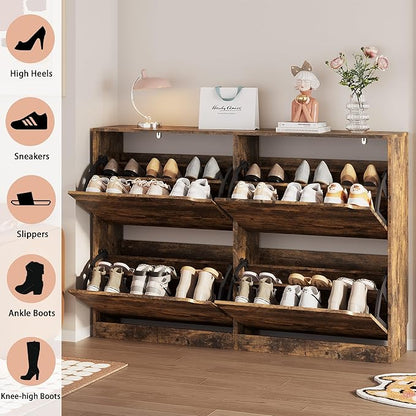 Shoe Storage Cabinet, Wood Shoe Organizer for Entryway with 4 Flip Drawers, Freestanding Shoe Rack with Adjustable Shelf, Narrow Shoe Dresser for Front Door Entrance(Brown, 47.24" x 32.28" x 9.44")