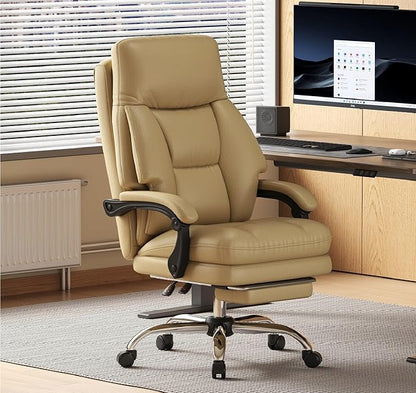 Home Office Desk Chair, 90°-160° Reclining, High Back Executive OfficeChair 400LBS with Footrest, Ergonomic Scratch-Resistant Faux Leather Computer Gaming Chair with Lumbar Support, Coffee