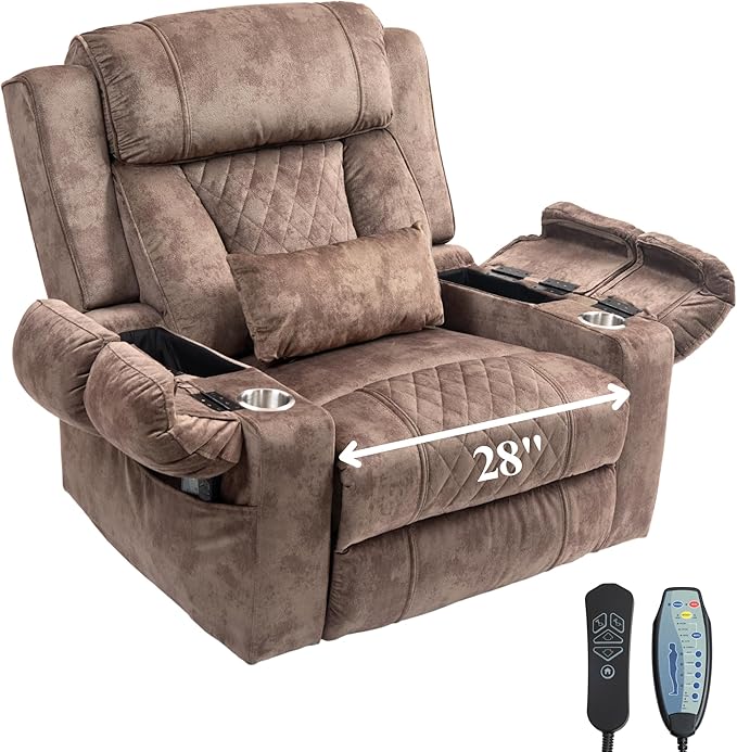 Big Man Power Lift Recliner for Elderly Adults 28 Inch Wide Seat, Lay Flat Lift Chair with Heat Massage, Arm Storage Cup Holders, USB Type C Charging, Oversized Recliner 400 lbs