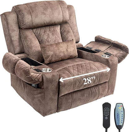 Big Man Power Lift Recliner for Elderly Adults 28 Inch Wide Seat, Lay Flat Lift Chair with Heat Massage, Arm Storage Cup Holders, USB Type C Charging, Oversized Recliner 400 lbs