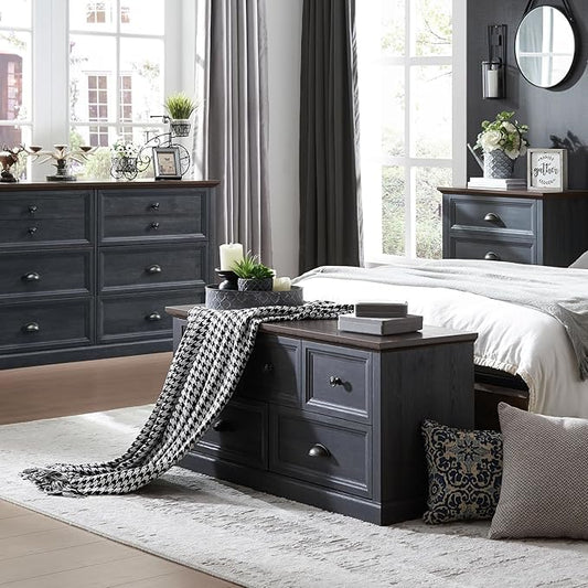 Farmhouse 5 Drawers Dresser for Bedroom, 45" Wide Chest of Drawers, 21" Tall Storage Closet Bench Storage Chest Storage Trunk, Wood Rustic Dresser for Closet, Living Room, Hallway, Dark Grey